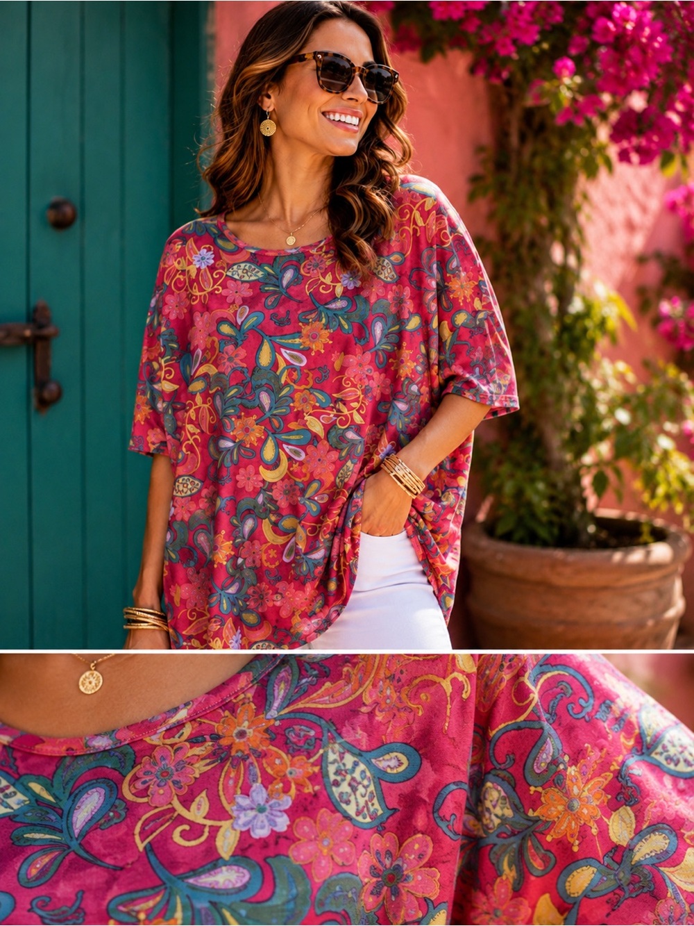 NWT LuLaRoe Irma Tunic Medium Pink Multicolor Floral Paisley Oversized Top